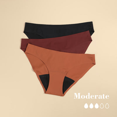 Sharicca Womens Seamless Period Panties Solid Skin Tone Bikini Underwear Dark Brown Set of 3