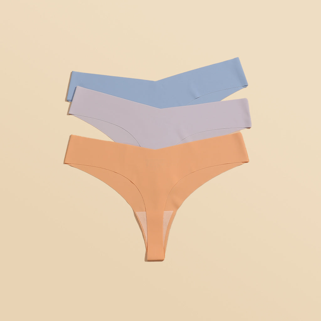 Seamless Thongs for Women No Show Underwear Low Rise Panties Thong (C Set,S)