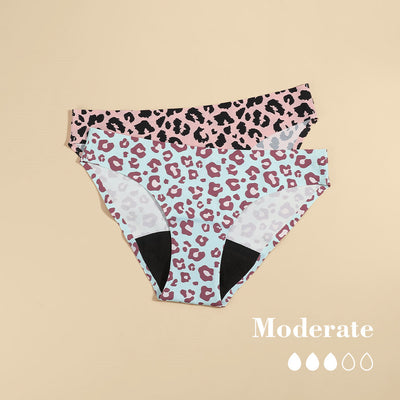 Sharicca Womens Seamless Period Panties Leopard Print Bikini Underwear Set of 2
