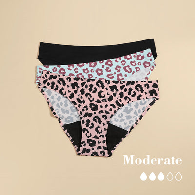 Sharicca Womens Seamless Period Panties Solid Skin Tone Leopard Print Bikini Underwear Set of 3